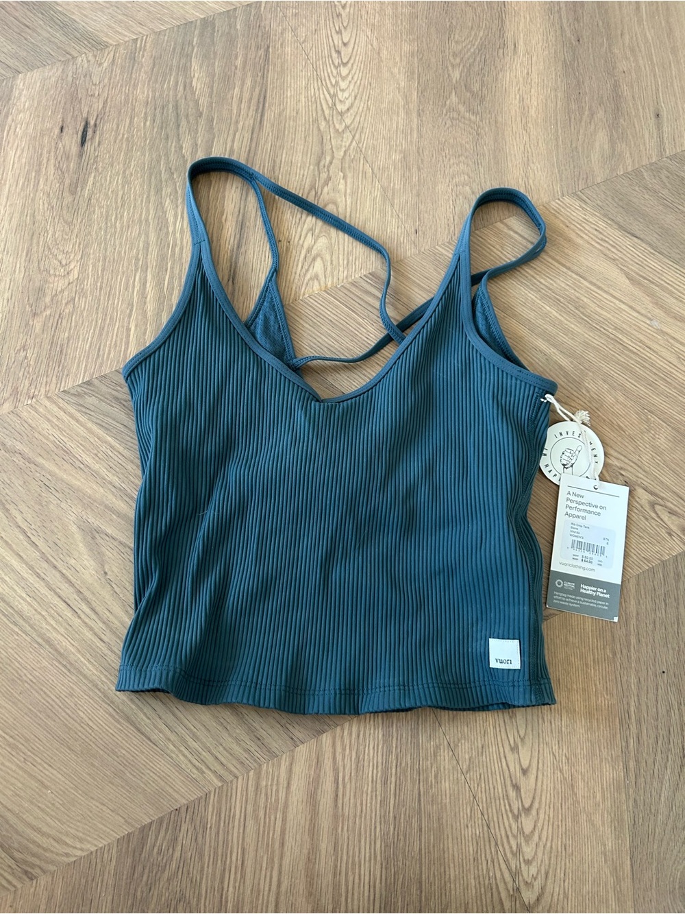 Vuori Ribbed Strappy Tank Top in Teal
